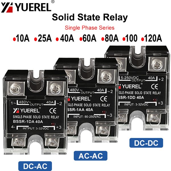 10A 25A 40A 60A 80A 100A 120A Einphasige SSR DC Steuerung AC DC Steuerung DC AC Steuerung AC Solid State Relais