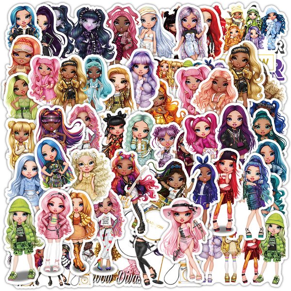 50 Stück Cartoon Regenbogen Puppe Aufkleber Aufkleber für Laptop Gepäck Gitarre Skateboard Auto Aufkleber Kinder Spielzeug