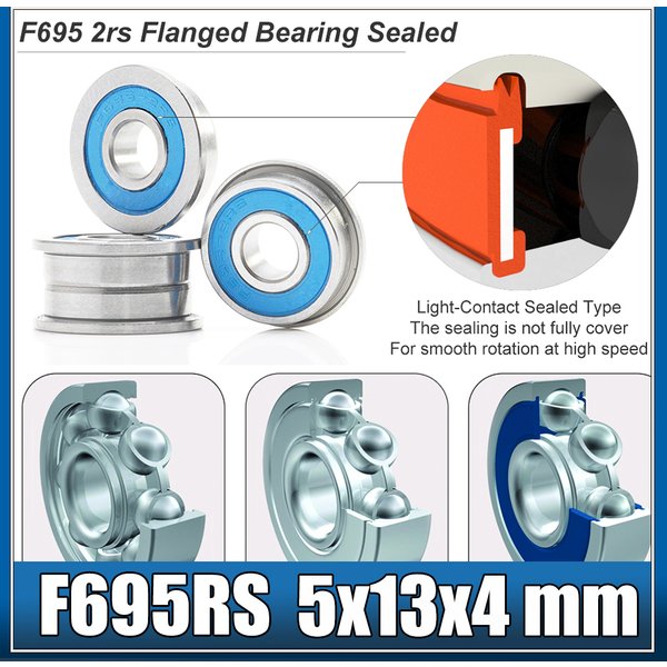 F695 2rs Flanschlager 5x13x4 mm, blau versiegelte Präzisions-A9-3D-Drucker F695rs-Lager für VORON Belted RC, Packung mit 10 Stück
