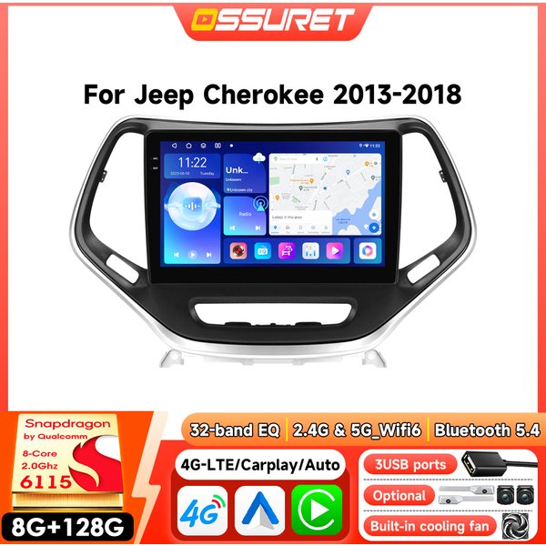 Android Auto Radio Player für Jeep Cherokee 5 2013 - 2018 Kabelloses Carplay GPS Intelligentes Stereo Auto-Multimedia Autoradio WIFI
