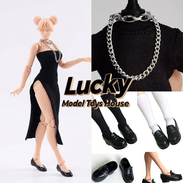 1/12 Mobile Suit Girl Cheongsam-Kleid mit hohem Schlitz, Mini-Halskette, Loafer-Schuhe mit flachem Boden, Spielzeugzubehör für 6-Zoll-Romankey-Körper