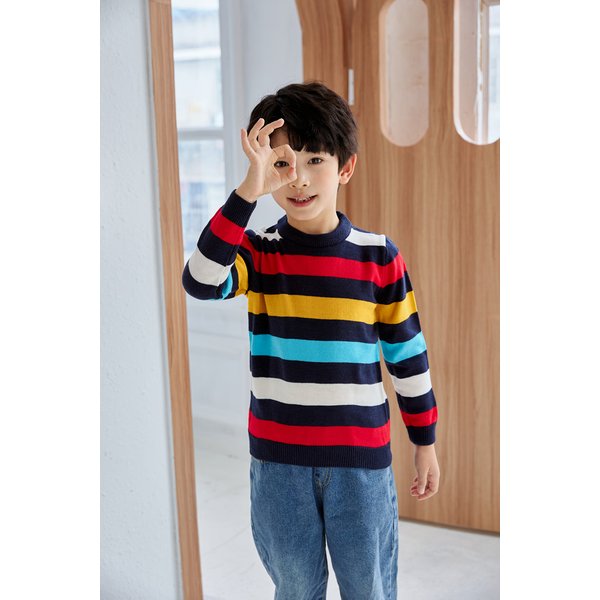 Pull tricoté à col rond pour garçons et filles de 1 à 8 ans, nouveau Style, rayé, à la mode, polyvalent, printemps et automne
