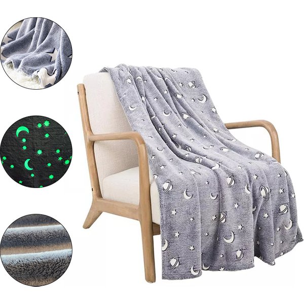 Leuchtende warme Flanelldecken Nacht fluoreszierende geometrische Druck Blatt Sofa Überwurf Tagesdecke Kinder Siesta Freizeitbezüge