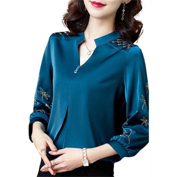 5XL grande taille femmes printemps été Blouses chemises dame mode décontracté à manches longues rabattu haut Blouse WY0391