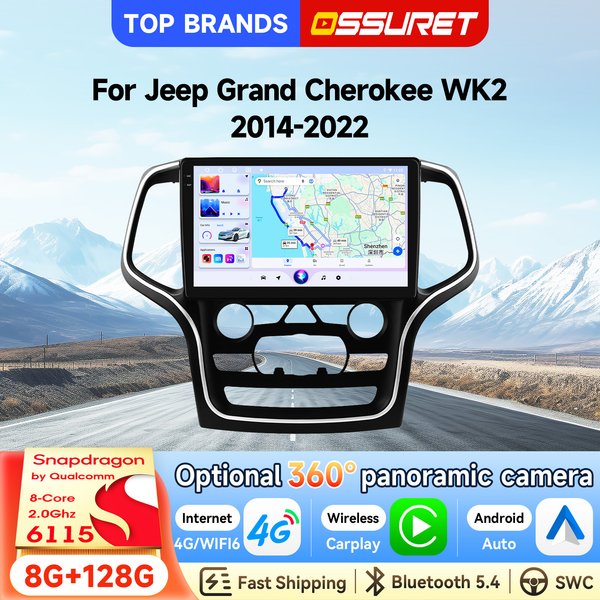 OSSURET 10,1'' 2 Din GPS 6115 8-Kern Android 15 Autoradio für Jeep Grand Cherokee WK2 2014-2022, Autoradio-Haupteinheit, 4G Wireless Carplay, Android Auto, Multimedia-Videoplayer, FM RDS DSP Audio