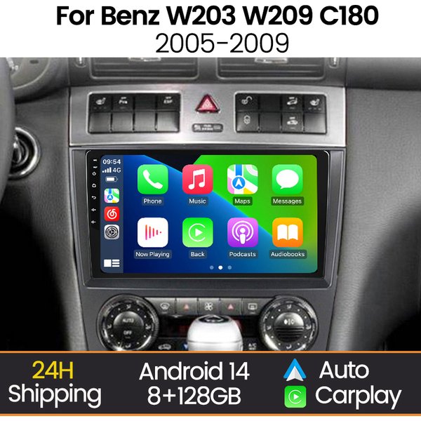 Android 14 systèmes autoradio pour Mercedes Benz W203 W209 C180 C200 C220 C230 2005-2009 sans fil Carplay WIFI Audio GPS BT