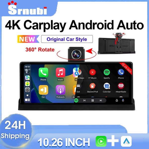 7/10.26" Wireless Carplay Screen for Car,5G Wifi Dash Cam 4K Car DVR,Android Auto Dual Lens GPS Navigation Video Recorder,FM AUX