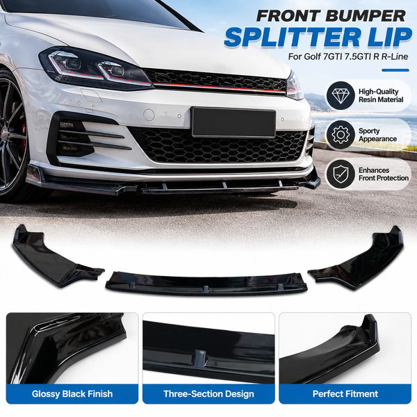 Frontstoßstangen-Splitterlippe für Golf 7 GTI 7.5 GTI R R-Line, modifizierter dreiteiliger Frontspoiler, Harz-Stoßstangendiffusor, Spoiler-Schutz