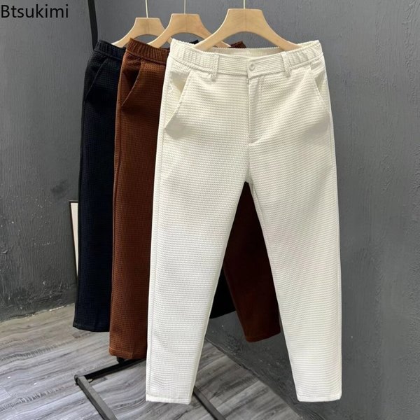 2026 hochwertige männer Solide Anzug Hosen Frühling Sommer Koreanischen Stil Tasche Gerade Neun Split Hosen Männliche Business Casual hosen
