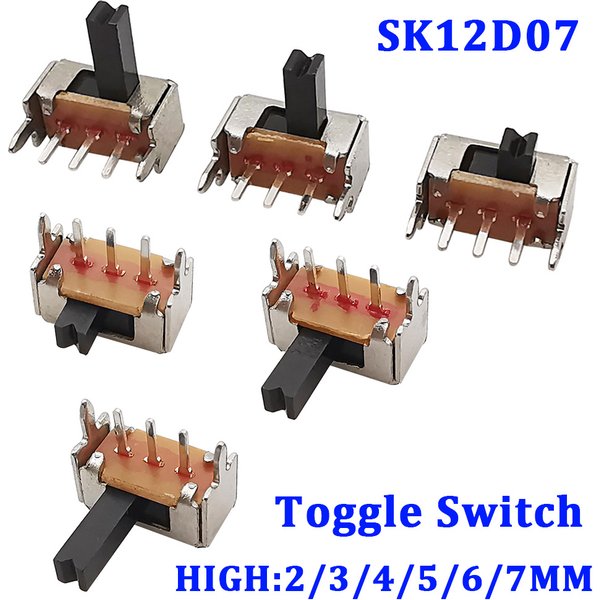 20/50/100 SK12D07VG SK12D07 Kippschalter 3PIN PCB 1P2T Schiebeschalter Griff Miniatur Schiebeschalter Seitenknopf Hohe 2/3/4/5/6/7mm