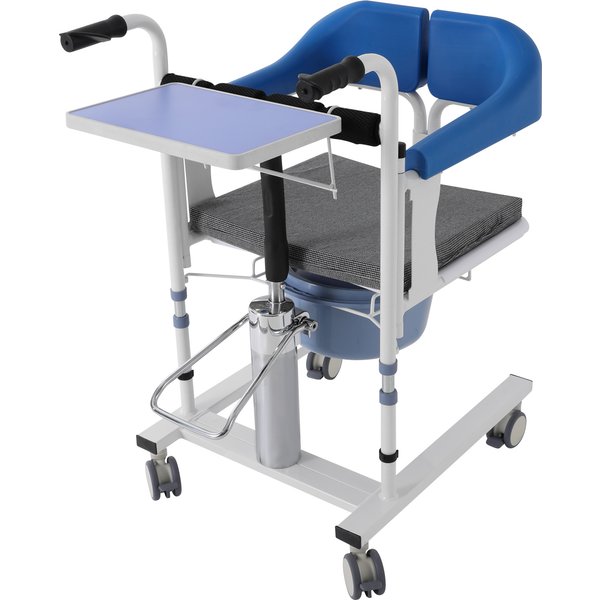 Blauer hydraulischer Patientenlift-Rollstuhl, 100 kg belastbarer Transfer-Pflegestuhl, PP-TPE-Material aus Kohlenstoffstahl