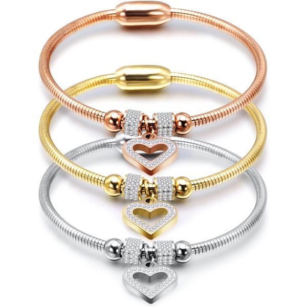 VQYSKO-Bracelet à breloques en cristal de coeur pour femme, bracelets en acier inoxydable, fermoir magnétique avec salle JOSION L, bijoux de mariage, nouveau style