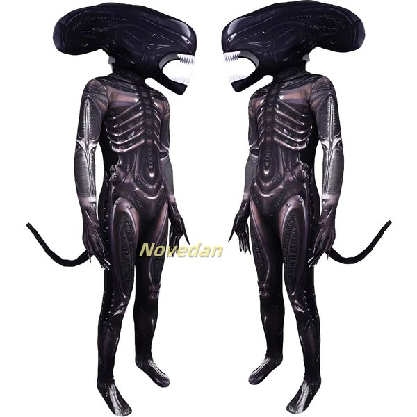 Alien Xenomorph Costume Kids Adult Sci-Fi Movie Romulus Head Mask Suit Scary Space Monster Outfit for Halloween Cosplay Costume