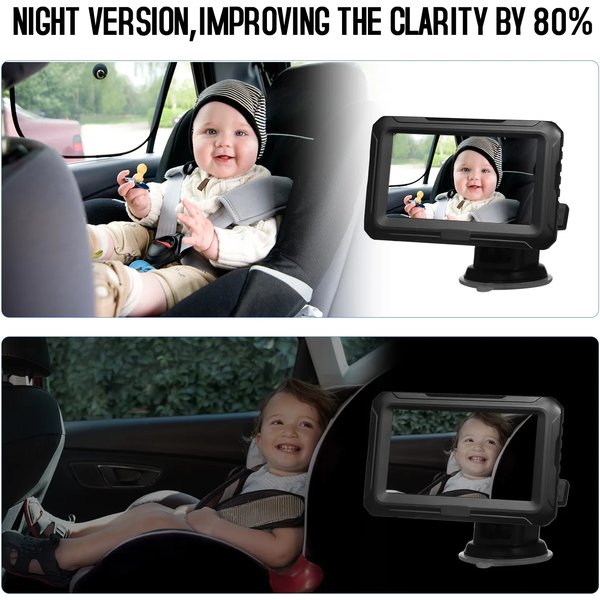 Moniteur de voiture pour bébé 1080P avec caméra, miroir de voiture pour bébé avec écran IPS de 4,3 pouces, fonction de vision nocturne pour nourrissons, enfants et animaux domestiques