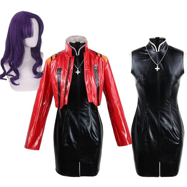 Katsuragi Misato Cosplay Costume Halloween Katsuragi Misato Full Set Red Jacket Dress Necklace Wig Anime Uniform Misato Outfits