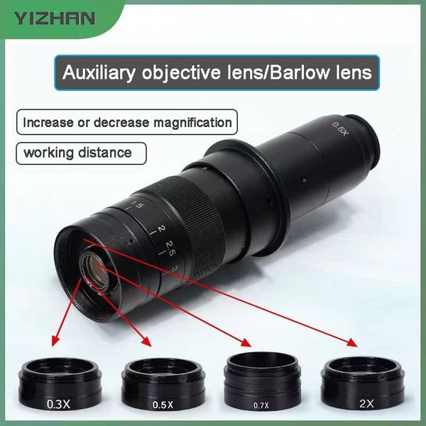 Yizhan 0,5X/2,0X/0,3X Barlow-Linse Mikroskop-Hilfslinse Speziell für 180X/300X C-Mount Zoomobjektiv Industrie-Mikroskopkamera