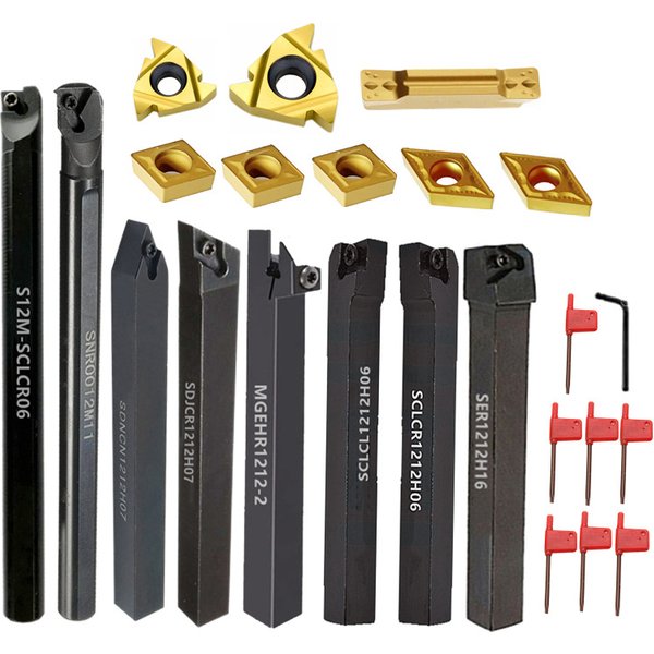 8Sets of 8MM 10MM 12MM 16MM CNC Lathe Turning Tool Holder Boring Bar with Applicable Inserts Wrenches Set for Turning Threading