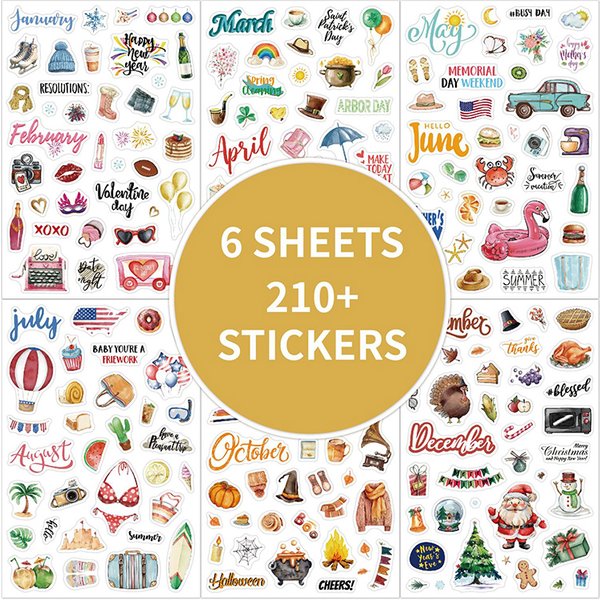 210-plannerstickers met cartoonthema Engelse schema-managelabels Dagelijkse dagboekdecoraties Indextabbladen met vakantiethema
