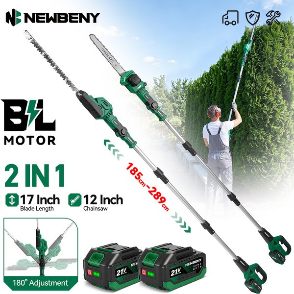 NEWBENY 289CM Electric Chainsaw Telescoping Pole 2IN1 High Branch Hedge Trimmer Cordless Garden Power Tools Set for Makita 18V-21V Battery Pin