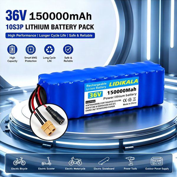 Batterie lithium-ion 10S3P 36V 150000mAh 18650, batterie de remplacement rechargeable pour scooter électrique et vélo électrique, compatible avec moteur 1000W, BMS intelligent (protection contre la