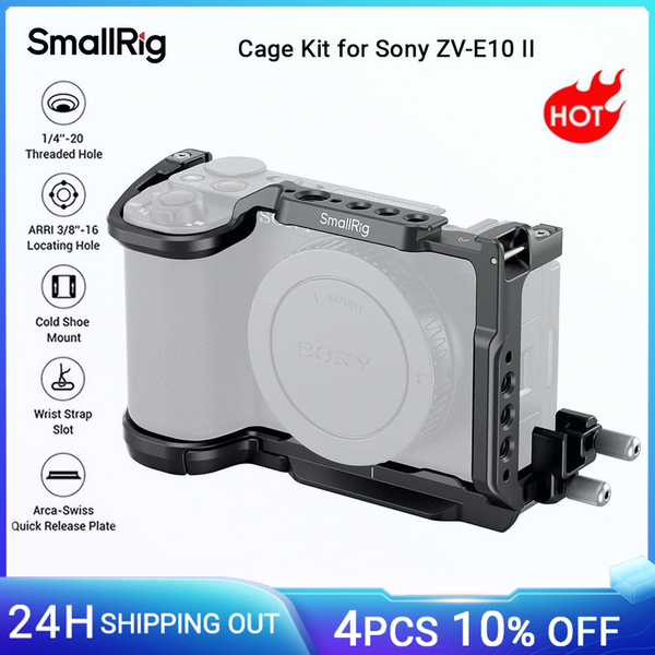 SmallRig ZV-E10 II Kamerakäfig-Set für Sony ZV-E10 II, mit Kabelklemme, mit Arca-Swiss Schnellwechselplatte für Stabilisator -4867