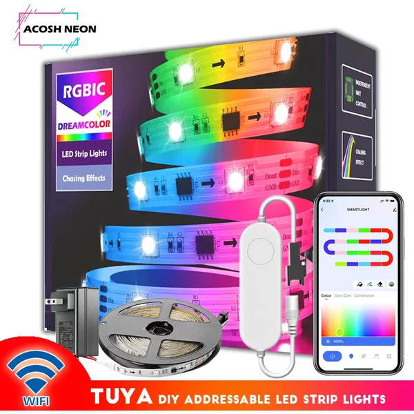 65,5ft/20m TUYA Dreamcolor LED-Streifenlichter 60LEDs/M RGBIC WS2811 Lichtstreifen Flexibles Band Funktioniert mit Alexa Google Assistant