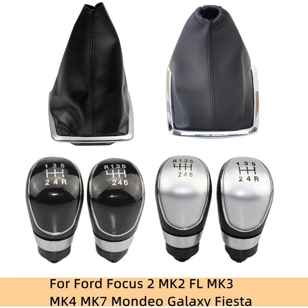 Gałka dźwigni zmiany biegów 5/6 prędkości do Ford Focus 2 MK2 FL MK3 MK4 MK7 MONDEO GALAXY FIESTA Srebrny czarny pokrowiec na osłonę bagażnika