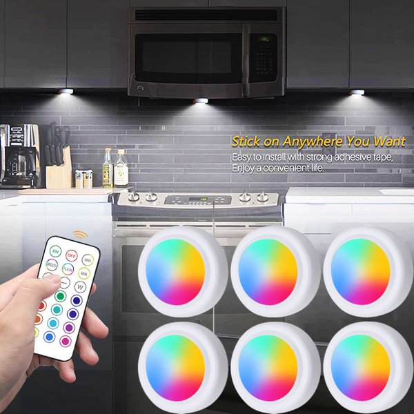Lumières LED RVB sous-meuble avec télécommande, alimentées par batterie, lampe de nuit sans fil à intensité variable, lumières LED pour garde-robe de maison