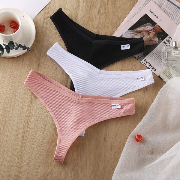 FINETOO-Culotte Sexy en Coton pour Femme, String G, Sous-Vêtements Féminins, Taille Basse, Lingerie Intime, 3 Pièces