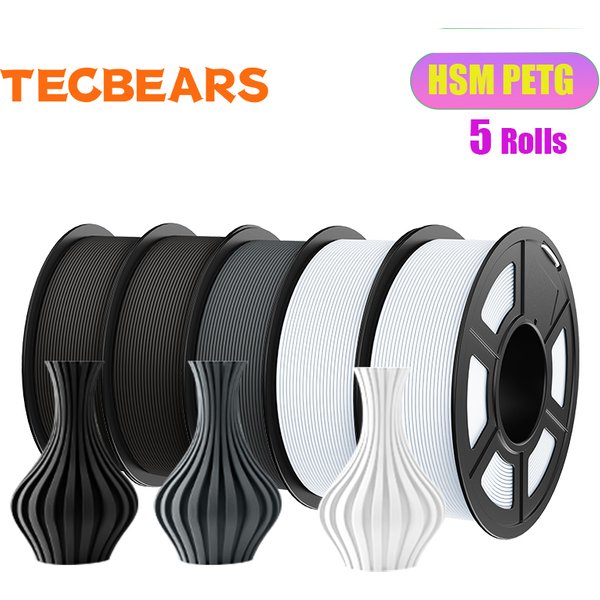 TECBEARS 3D-Filament 1,75MM PETG/HSMPETG 5KG 600mm/s Mehrfarbiges Set 100% Blasenfrei Sauber Gewickelt Vakuumversiegelt Passend für FDM-Drucker
