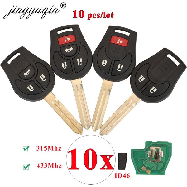 Jingyuqin-clé de voiture 10 pièces | 3/4 boutons, télécommande pour NISSAN CWTWB1U751 CWTWB1U816 Qashqai Sunny Tiida x-trail, 315MHz, puce ID46