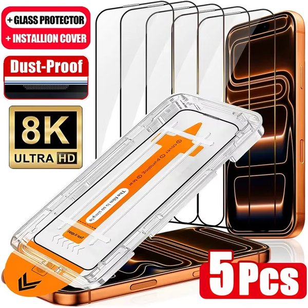 Protections d'écran HD sans poussière, installation facile, pour iPhone 18 Pro Max, 17 Pro Max, 16 Pro, 15, 14, 13, 12, 11, XR, X, Air, verre trempé