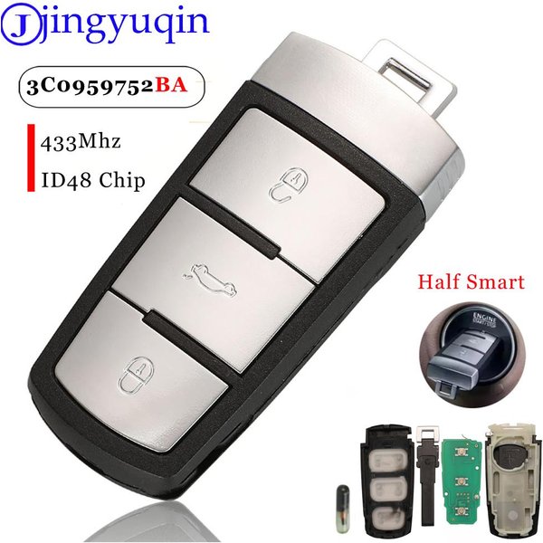 Jingyuqin 3 boutons rabattable porte-clés à distance de voiture intelligente avec puce ID48 3C 0959752 BA 433MHZ ID48 pour VW Passat B6 3C B7 Magotan CC