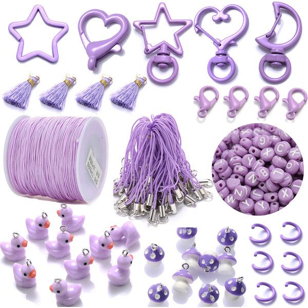IYOE – porte-clés à fermoir mousqueton violet, lanière, fil, anneau de saut, étoile, cœur, connecteur pour fournitures de fabrication de bijoux