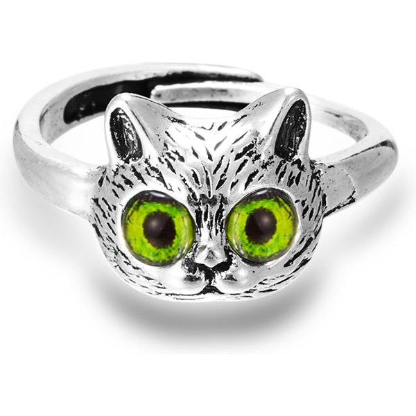 New Cute Silver Color Kitty Cat Animal Rings For Women Girls 3 Color Cat Eyes Open Couple Ring Gothic Wedding Finger Accessories