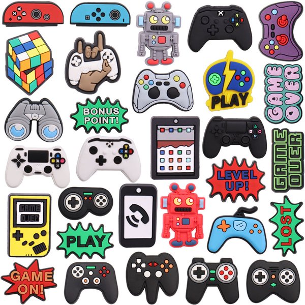 Breloques de chaussures en PVC, 1 à 30 pièces, pour manette de jeu, Robot, téléphone portable, Console de jeu, boucle, accessoires de décoration, bouton, ornement, cadeau pour enfants garçons