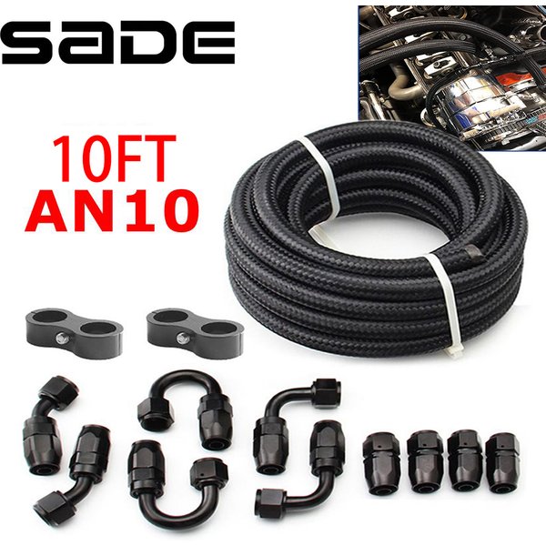 Raccords d'huile et de carburant tressés noirs, extrémité de tuyau, kit d'adaptateur d'huile résistant, ligne de tuyau de carburant avec colliers, 0 + 45 + 90 + 180, 3M, 10AN, AN10, 10FT