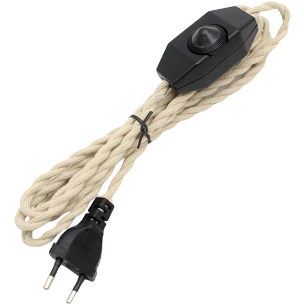 Câble d'alimentation rétro en tissu avec interrupteur variateur, prise EU 2 broches, AC 220-250V, cordon d'alimentation vintage