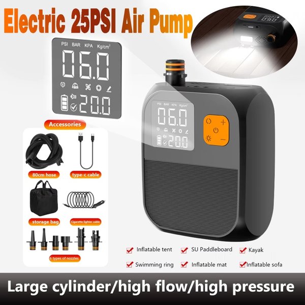 25PSI für aufblasbare Stand-Up-Paddelbretter, elektrische Paddelbrettpumpe, wiederaufladbare SUP-Pumpe, Paddelbretter, Kajaks, Boote
