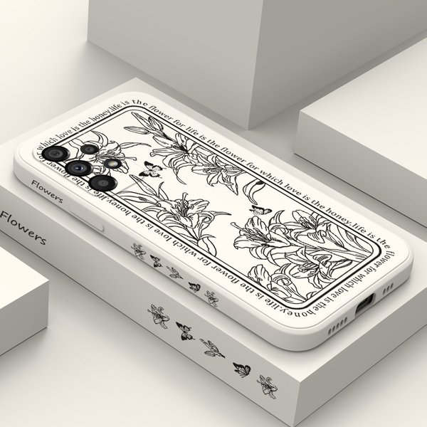 Line Lily Phone Case For Samsung A73 A54 A53 A33 A24 A23 A13 A03 A03S A04 A04S A72 A52 A52S A32 A22 A02S A15 A25 A35 A55 4G 5G