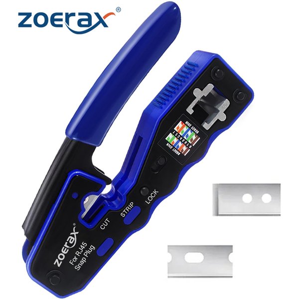 ZoeRax RJ45 Pass Through Crimper Tool, Ethernet Crimper EZ Network Crimping Tool Wire Stripper Cutter for Cat6a Cat5