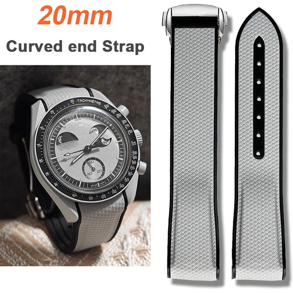 Armband für Omega X Swatch Joint MoonSwatch, 20 mm, gebogenes Ende, Silikon-Gummiband für Seamaster 300, wasserdichtes Sportuhrenarmband