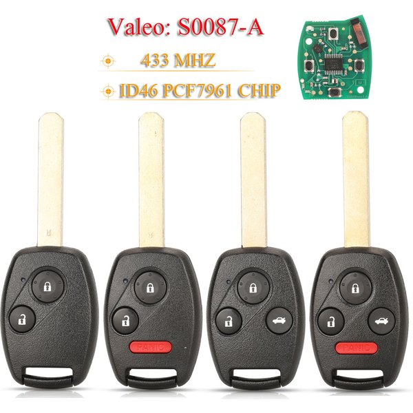 Jingyuqin Remote Car Key N5F-S0087-A 433MHz ID46 Chip For Honda Civic 2006 2007+ Auto Keys Fob Control 72147-SNB-T010-M2