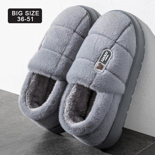 Männer hausschuhe Winter Einfarbig Wrap Heels Plüsch Hausschuhe Nicht-slip Warme Frauen Männer Hause Casual Baumwolle Schuhe große Größe 50 51