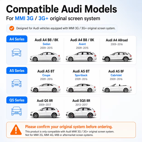 AUTOTOP Wireless CarPlay Android Auto Decoder Box for Audi A4 B8 S4 RS4 A5 8T S5 RS5 Q5 8R 2009-2016 MMI 3G 3G+,Car Multimedia Interface with MirrorLink AirPlay Bluetooth USB AUX,OEM Screen Camera