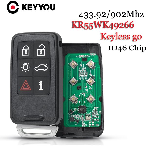 EllYYOU-Clé de voiture à distance automatique, 6 boutons, Volvo S60, S80, V40, V60, V70, XC60, XC70, 2007-2016, vention 55WK49266, 433 MHz, 434 MHz, 902MHz