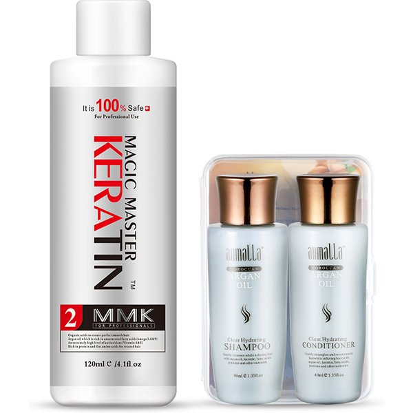 120 ml sans formaline kératine redresser les produits pour cheveux bouclés avec traitement des cheveux à l'odeur de noix de coco avec combinaison de voyage