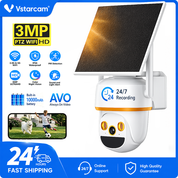 3MP 2K Solar-Kamera WLAN Außenbereich 24/7 Videoaufzeichnung PTZ Drahtlose Sicherheitskamera Eingebauter Akku 365 Tage Standby Auto-Zoom-Tracking CCTV-Kameras