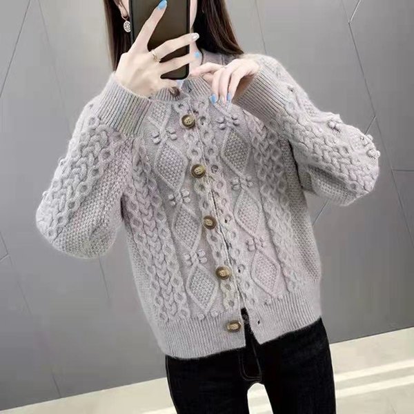 New Solid Color Twist Knitted Cardigan Women's Spring Autumn Short Ladies Sweater Coat Korean Elegant Long Sleeve Tops