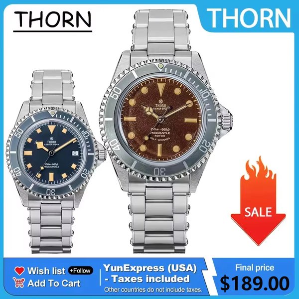 Montre de plongée pour homme Thorn T023 V3 40 mm, mouvement automatique PT5000, montres mécaniques vintage, résistance à l'eau 200 m, saphir